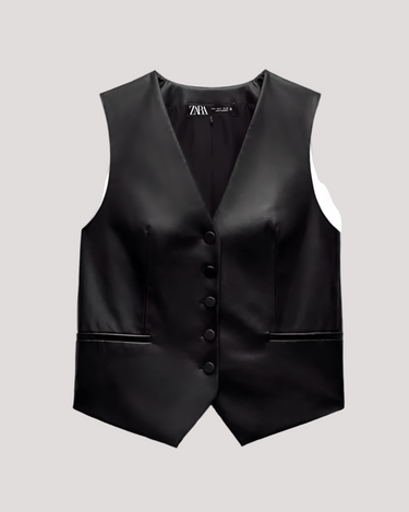 BUTTON UP LEATHER VEST TOP